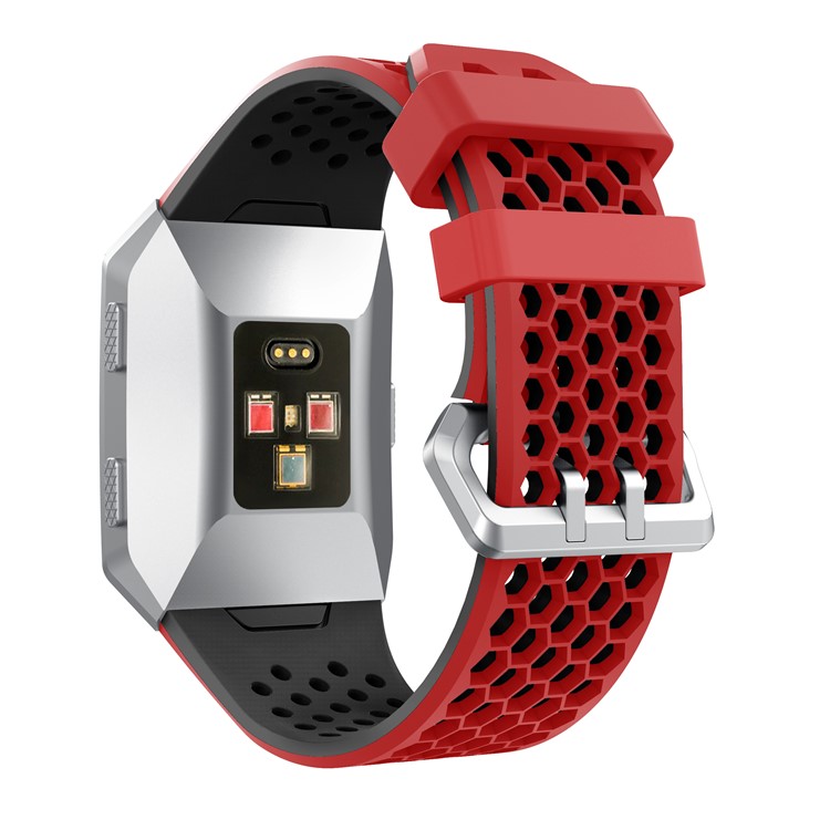 Two-tone Soft Flexible Silicone Hollow Watch Strap for Fitbit Ionic - Red + Black-2