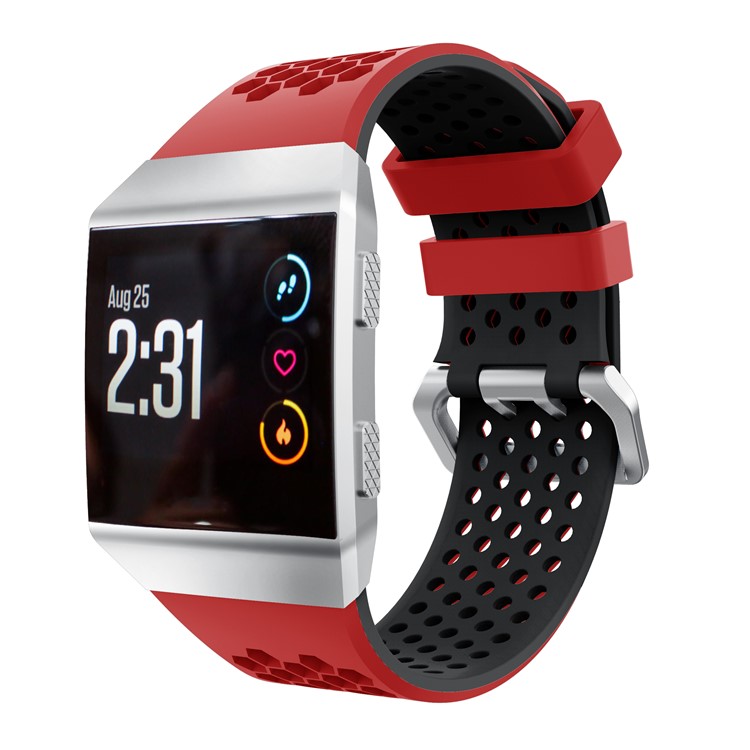 Two-tone Soft Flexible Silicone Hollow Watch Strap for Fitbit Ionic - Red + Black-3