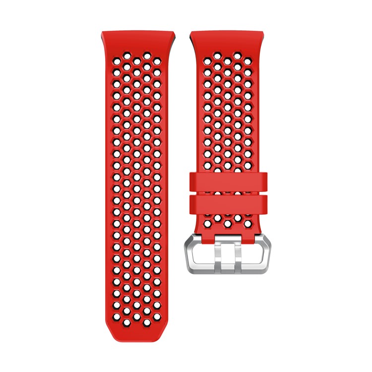 Two-tone Soft Flexible Silicone Hollow Watch Strap for Fitbit Ionic - Red + Black-4