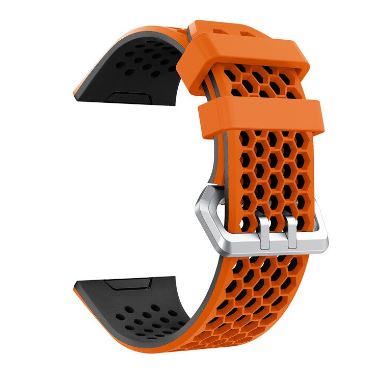 

Two-tone Silicone Hollow Watch Wrist Band for Fitbit Ionic - Orange + Black