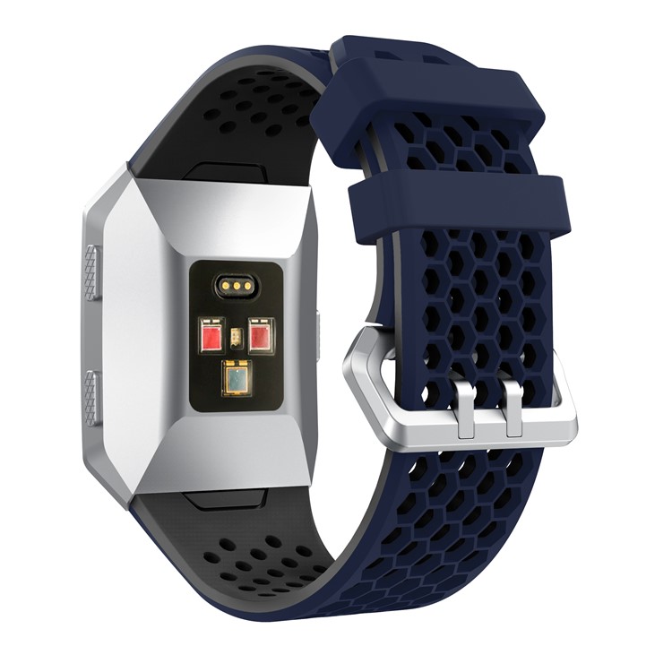 Two-tone Silicone Hollow Watch Wrist Strap for Fitbit Ionic - Blue + Black-2