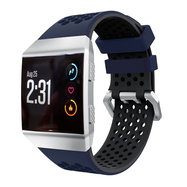 Two-tone Silicone Hollow Watch Wrist Strap for Fitbit Ionic - Blue + Black-3