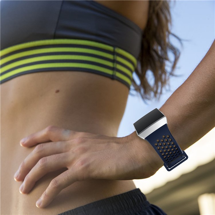 Two-tone Silicone Hollow Watch Wrist Strap for Fitbit Ionic - Blue + Black-5