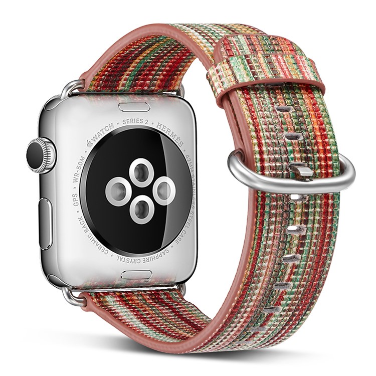 Colorized Stripes Genuine Leather Watch Band for Apple Watch Series 4 40mm / Series 3 2 1 38mm - Style A-1