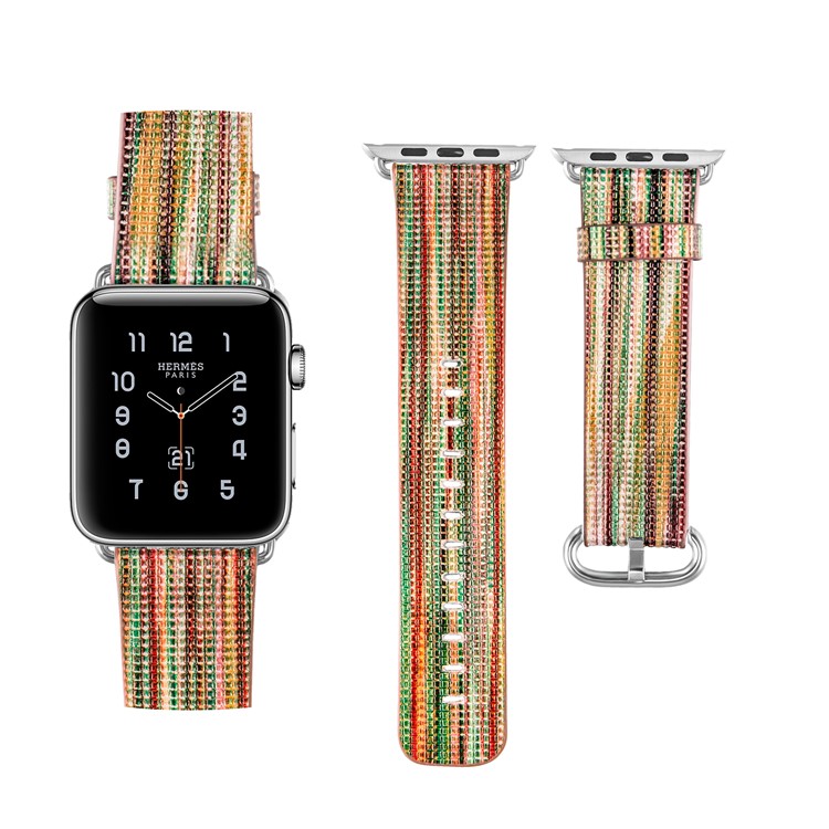 Colorized Stripes Genuine Leather Watch Band for Apple Watch Series 4 40mm / Series 3 2 1 38mm - Style A-2