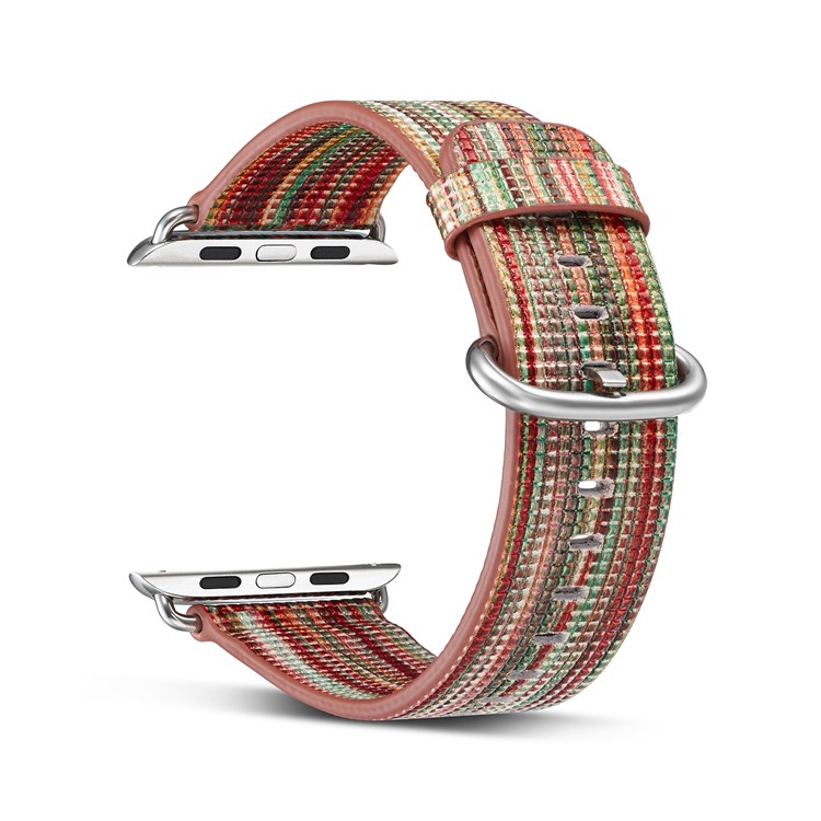 Colorized Stripes Genuine Leather Watch Band for Apple Watch Series 4 40mm / Series 3 2 1 38mm - Style A-3