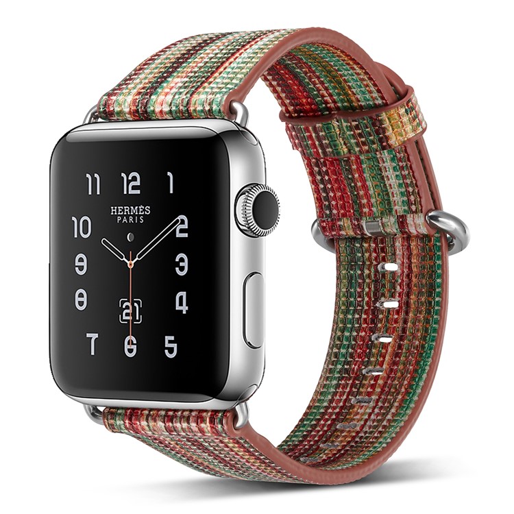 Colorized Stripes Genuine Leather Watch Band for Apple Watch Series 4 40mm / Series 3 2 1 38mm - Style A-4