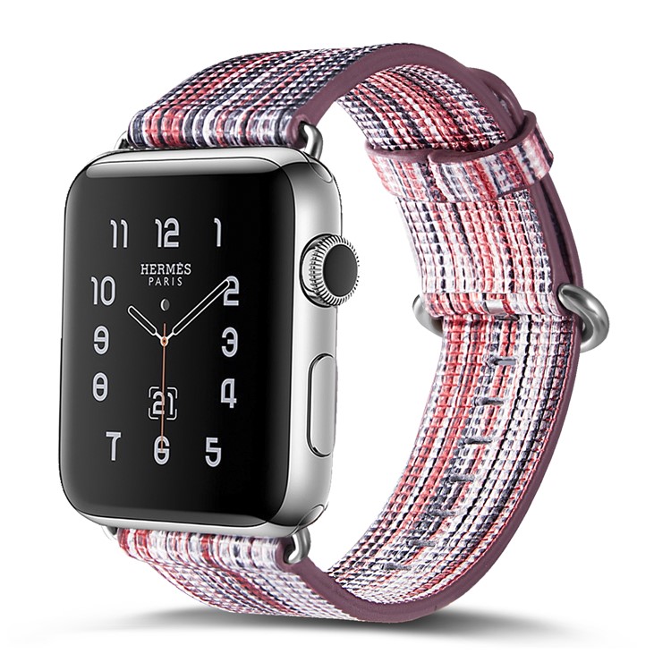 Colorized Stripes Replacement Genuine Leather Watch Band for Apple Watch Series 4 40mm / Series 3 2 1 38mm - Style E-3