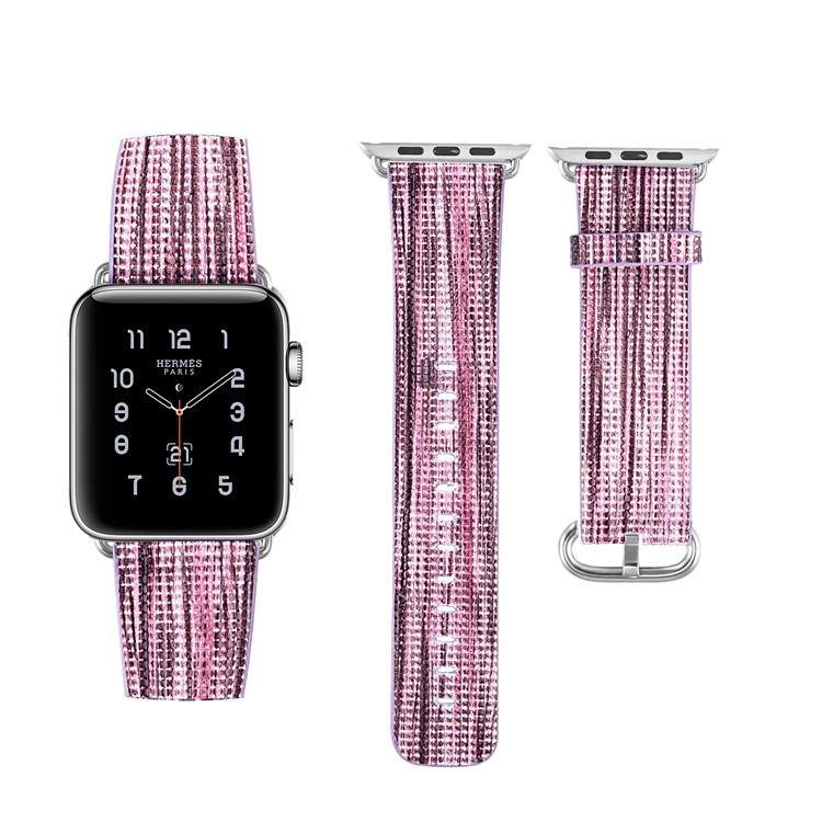 Colorized Stripes Replacement Genuine Leather Watch Band for Apple Watch Series 4 40mm / Series 3 2 1 38mm - Style E-4