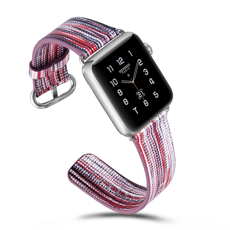 Colorized Stripes Replacement Genuine Leather Watch Band for Apple Watch Series 4 40mm / Series 3 2 1 38mm - Style E-5