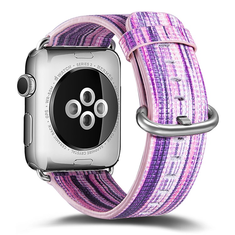 Genuine Leather Patterned Buckle Style Watch Strap Replacement for Apple Watch Series 4 44mm / Series 3/2/1 42mm - Style F-1