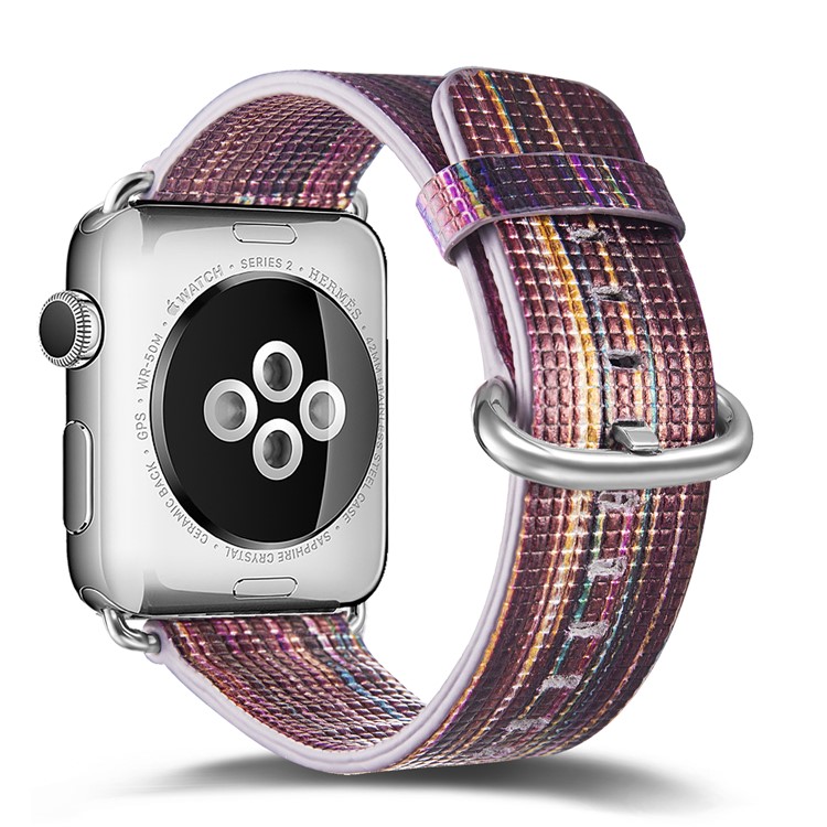 Genuine Leather Patterned Classic Buckle Watchband Replacement for Apple Watch Series 4 44mm / Series 3/2/1 42mm - Style H-2