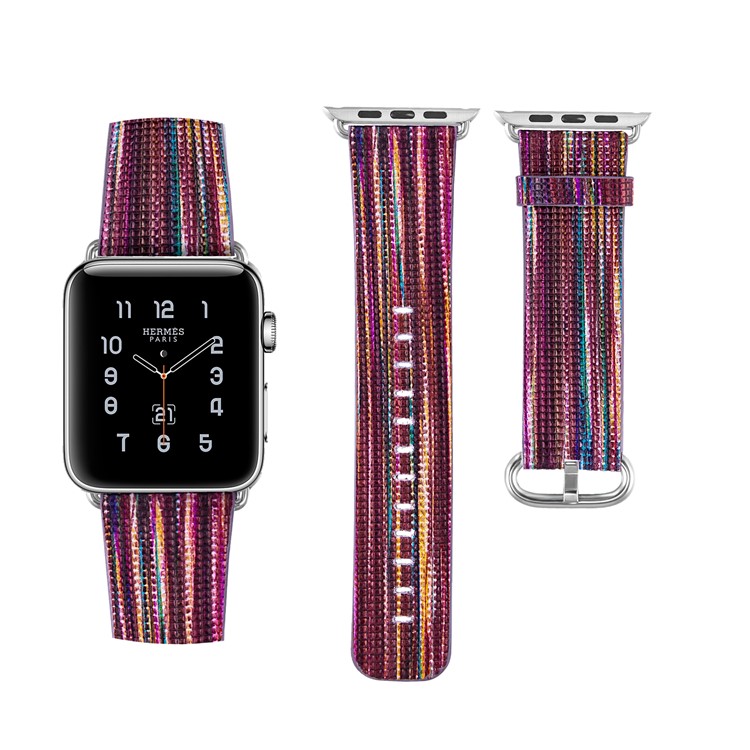 Genuine Leather Patterned Classic Buckle Watchband Replacement for Apple Watch Series 4 44mm / Series 3/2/1 42mm - Style H-4