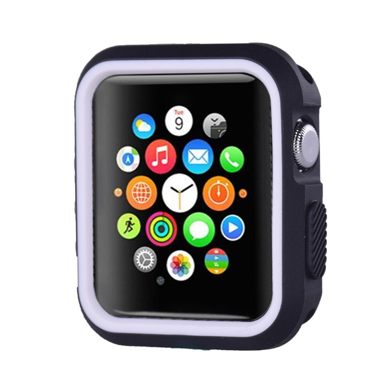 Dual-color Soft Silicone Watch Case for Apple Watch Series 3/2/1 38mm - Black + White-3