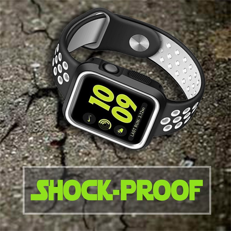 Dual-color Soft Silicone Watch Case for Apple Watch Series 3/2/1 38mm - Black + White-7