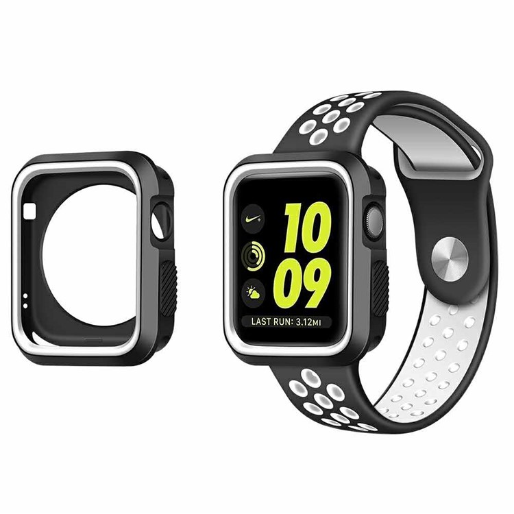 Dual-color Soft Silicone Watch Case for Apple Watch Series 3/2/1 38mm - Black + White-8