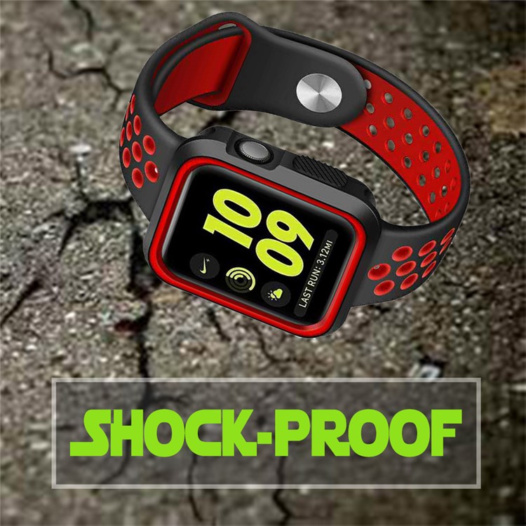 Bi-color Soft Silicone Watch Protective Case for Apple Watch Series 3/2/1 38mm - Black + Red-7