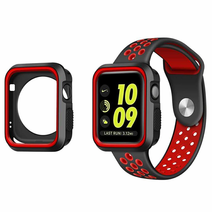 Bi-color Soft Silicone Watch Protective Case for Apple Watch Series 3/2/1 38mm - Black + Red-8