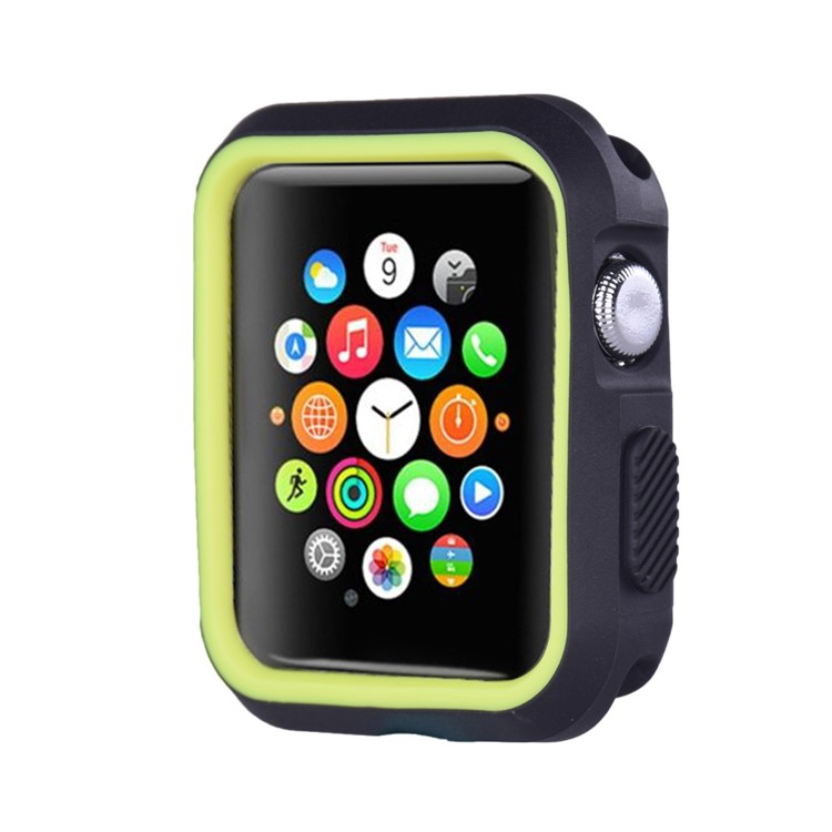 Contrast Color Silicone Soft Watch Cover for Apple Watch Series 3/2/1 38mm - Black + Green-3