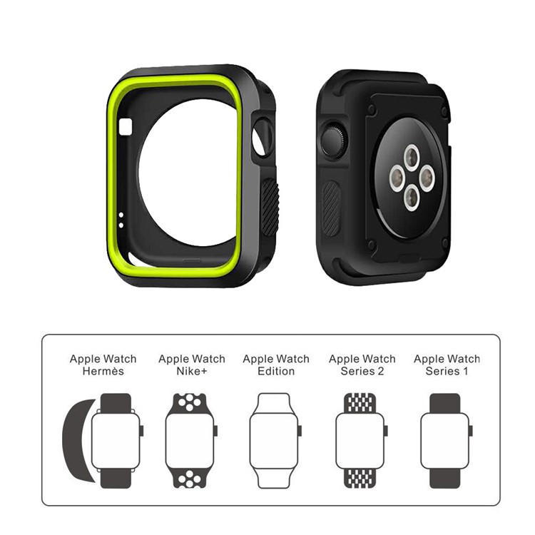 Contrast Color Silicone Soft Watch Cover for Apple Watch Series 3/2/1 38mm - Black + Green-5
