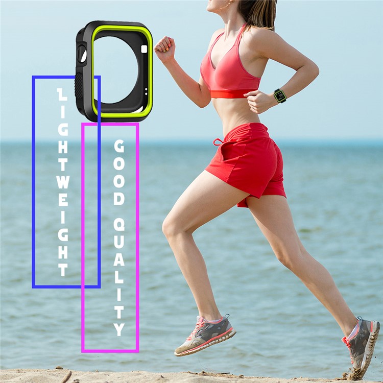Contrast Color Silicone Soft Watch Cover for Apple Watch Series 3/2/1 38mm - Black + Green-6