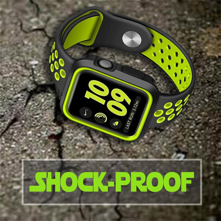 Contrast Color Silicone Soft Watch Cover for Apple Watch Series 3/2/1 38mm - Black + Green-7