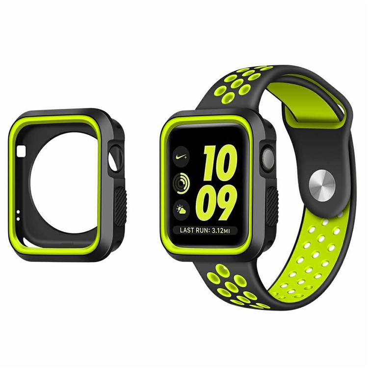 Contrast Color Silicone Soft Watch Cover for Apple Watch Series 3/2/1 38mm - Black + Green-8
