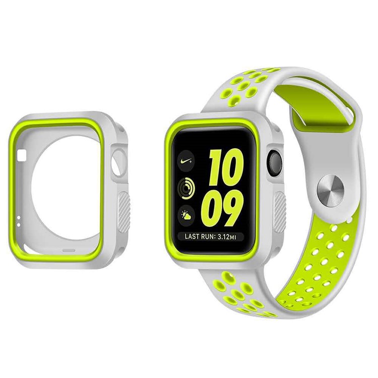Bi-color Silicone Soft Watch Shell Case for Apple Watch Series 3/2/1 38mm - White + Green-2