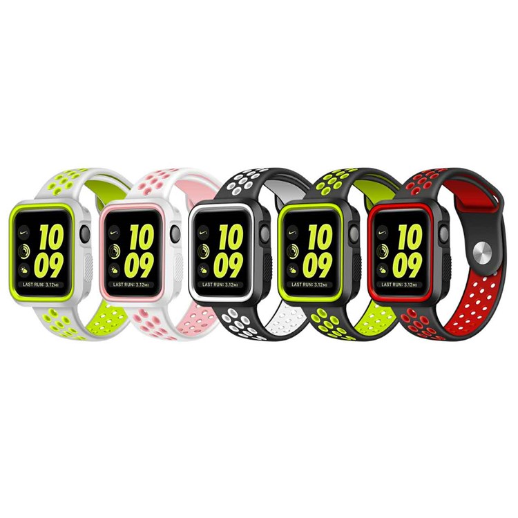 Bi-color Silicone Soft Watch Shell Case for Apple Watch Series 3/2/1 38mm - White + Green-4