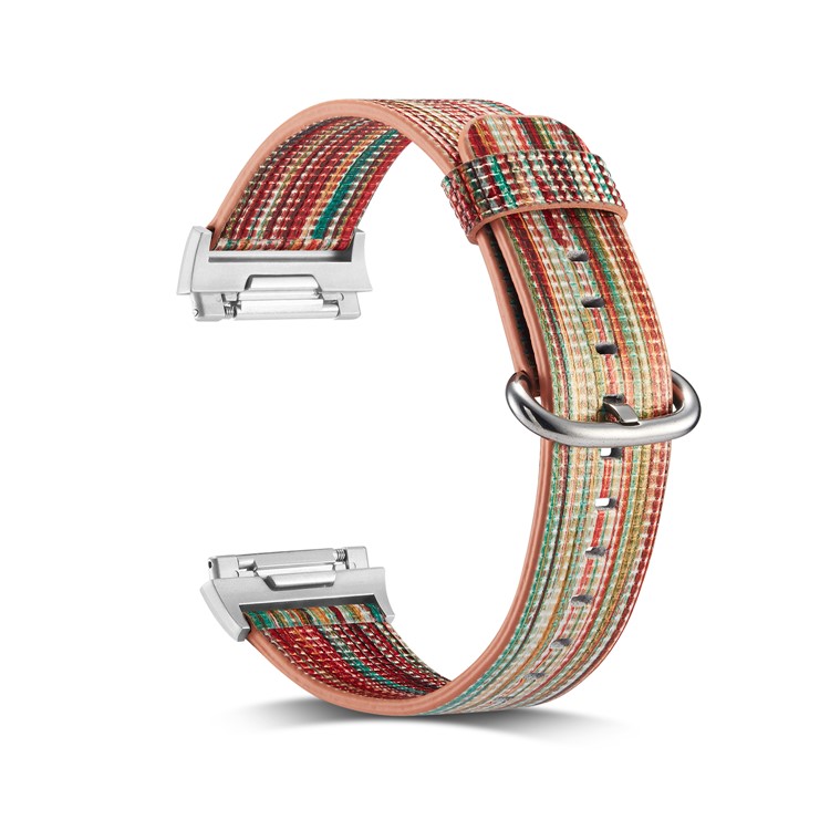 Contrast Color Genuine Leather Watch Band Strap for Fitbit Ionic - Style A-1