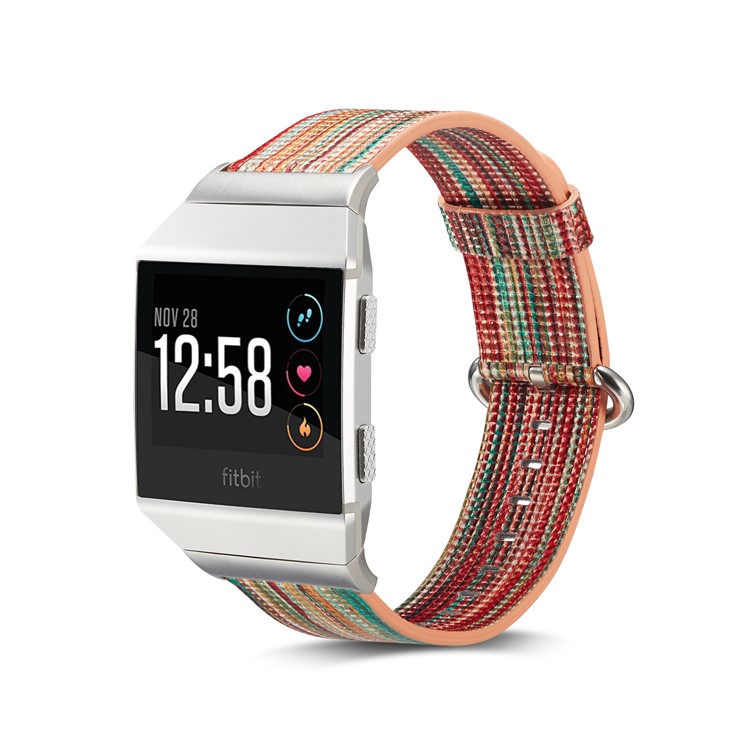 Contrast Color Genuine Leather Watch Band Strap for Fitbit Ionic - Style A-3