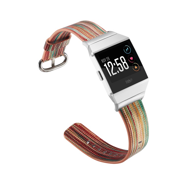 Contrast Color Genuine Leather Watch Band Strap for Fitbit Ionic - Style A-4
