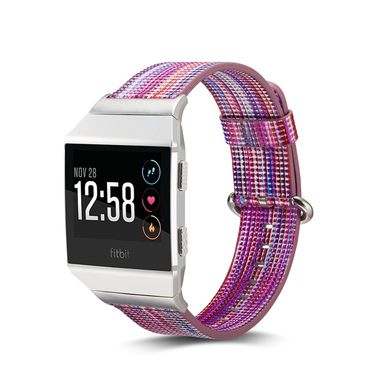Colorized Stripes Genuine Leather Watch Band for Fitbit Ionic - Style B-3