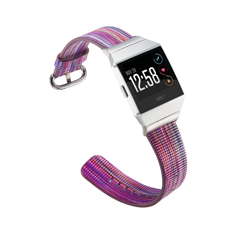 Colorized Stripes Genuine Leather Watch Band for Fitbit Ionic - Style B-4