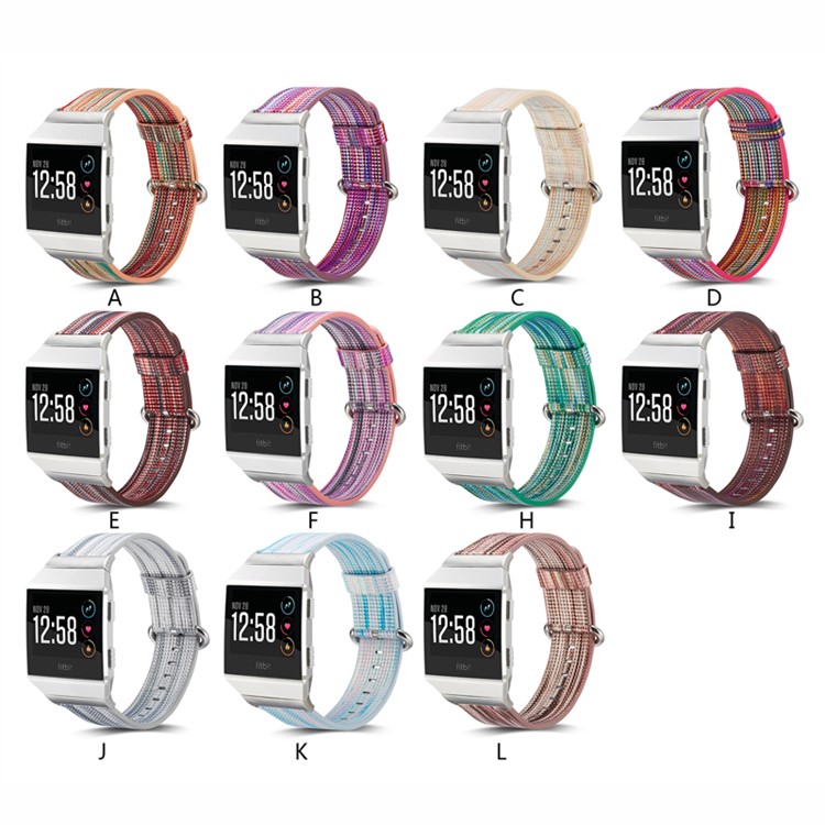 Colorized Stripes Genuine Leather Watch Band for Fitbit Ionic - Style B-5