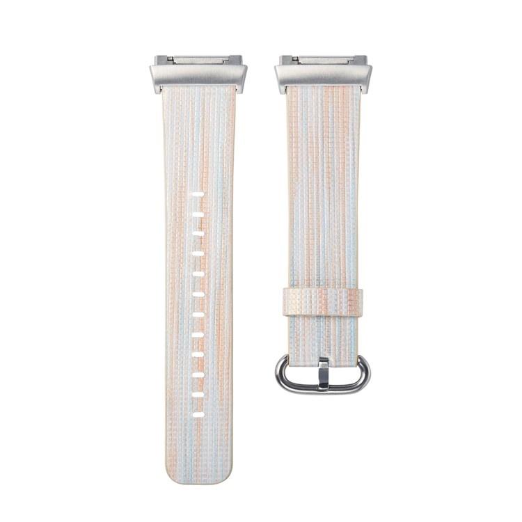 Contrast Color Stripes Genuine Leather Watchband for Fitbit Ionic - Style C-2