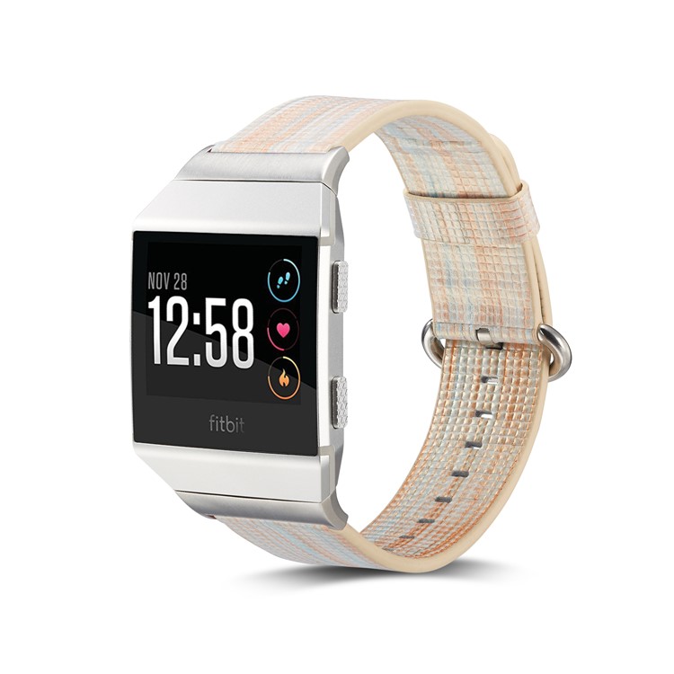 Contrast Color Stripes Genuine Leather Watchband for Fitbit Ionic - Style C-3