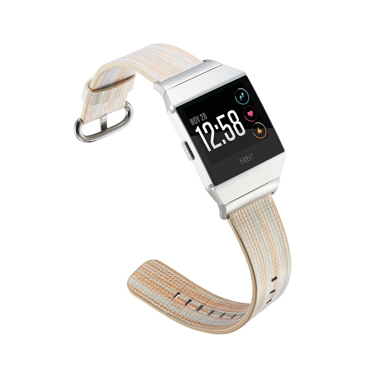 Contrast Color Stripes Genuine Leather Watchband for Fitbit Ionic - Style C-4