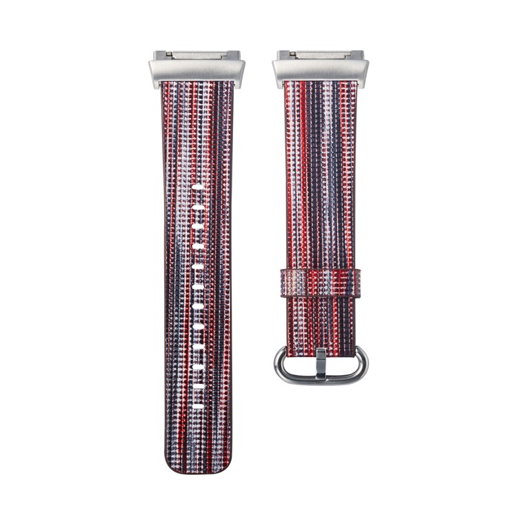Multi-color Stripes Genuine Leather Watch Band Replacement for Fitbit Ionic - Style E-2