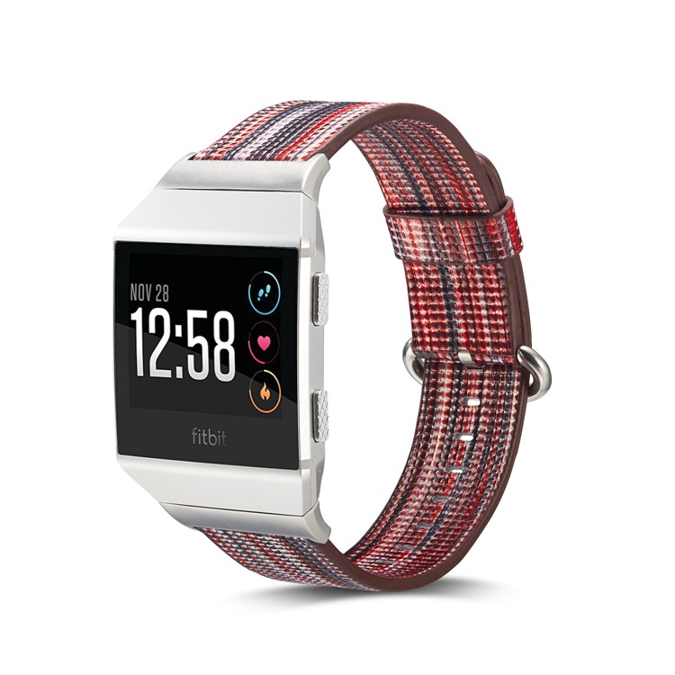 Multi-color Stripes Genuine Leather Watch Band Replacement for Fitbit Ionic - Style E-3