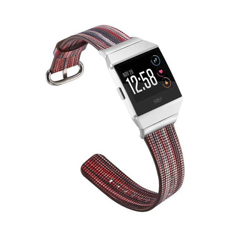 Multi-color Stripes Genuine Leather Watch Band Replacement for Fitbit Ionic - Style E-4