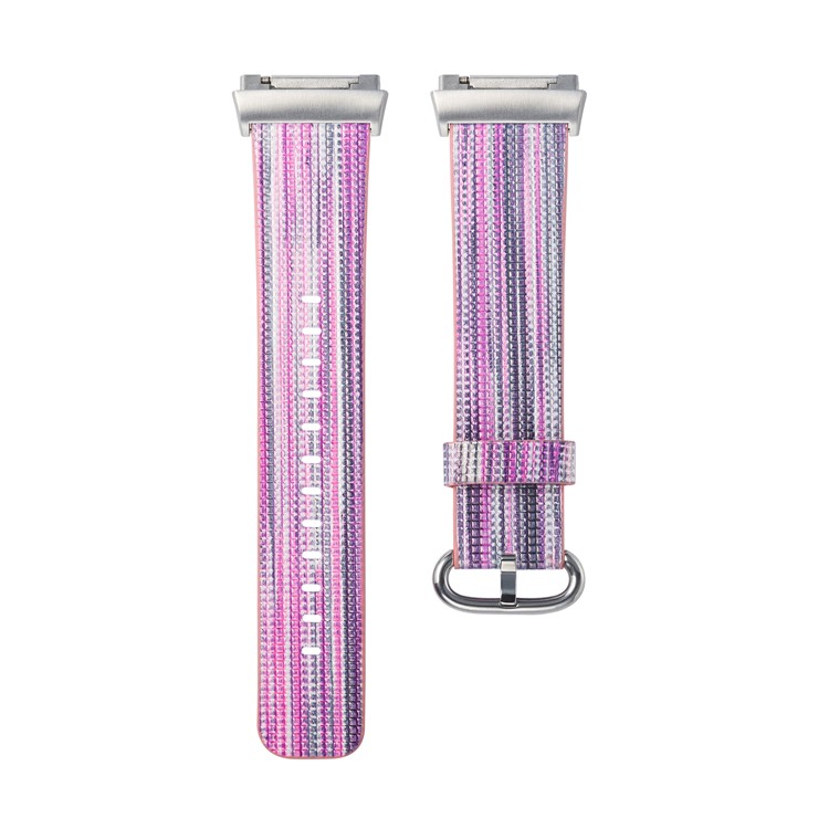 Contrast Color Stripes Replacement Genuine Leather Watch Band for Fitbit Ionic - Style F-2