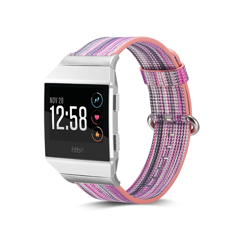 Contrast Color Stripes Replacement Genuine Leather Watch Band for Fitbit Ionic - Style F-3