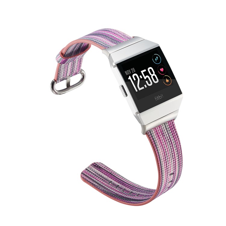 Contrast Color Stripes Replacement Genuine Leather Watch Band for Fitbit Ionic - Style F-4