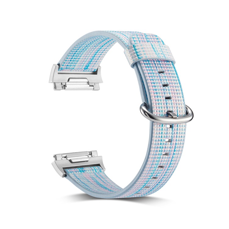 Contrast Color Stripes Genuine Leather Watch Band for Fitbit Ionic - Style J-1