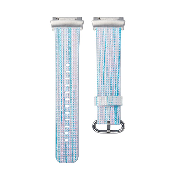 Contrast Color Stripes Genuine Leather Watch Band for Fitbit Ionic - Style J-2