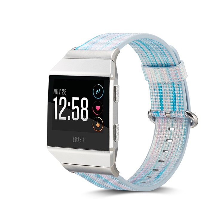 Contrast Color Stripes Genuine Leather Watch Band for Fitbit Ionic - Style J-3