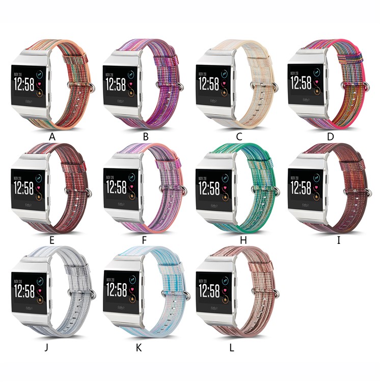 Contrast Color Stripes Genuine Leather Watch Band for Fitbit Ionic - Style J-5