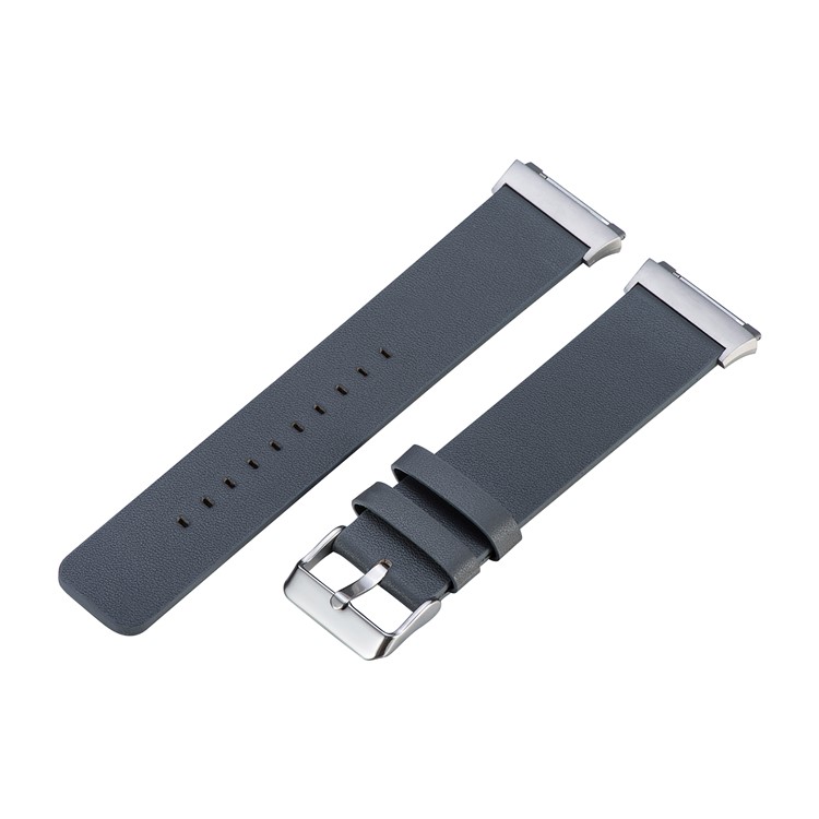 Breathable Genuine Leather Stainless Steel Watch Band Wrist Strap for Fitbit Ionic - Grey-1