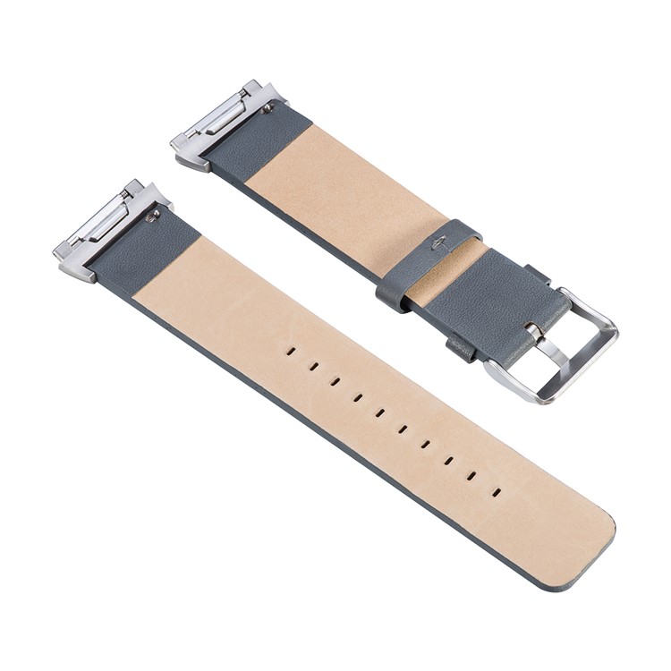 Breathable Genuine Leather Stainless Steel Watch Band Wrist Strap for Fitbit Ionic - Grey-2